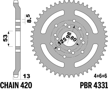 EK kettingkit 420 DEH 12/53 – 130 schakels, PBR stalen achtertandwiel