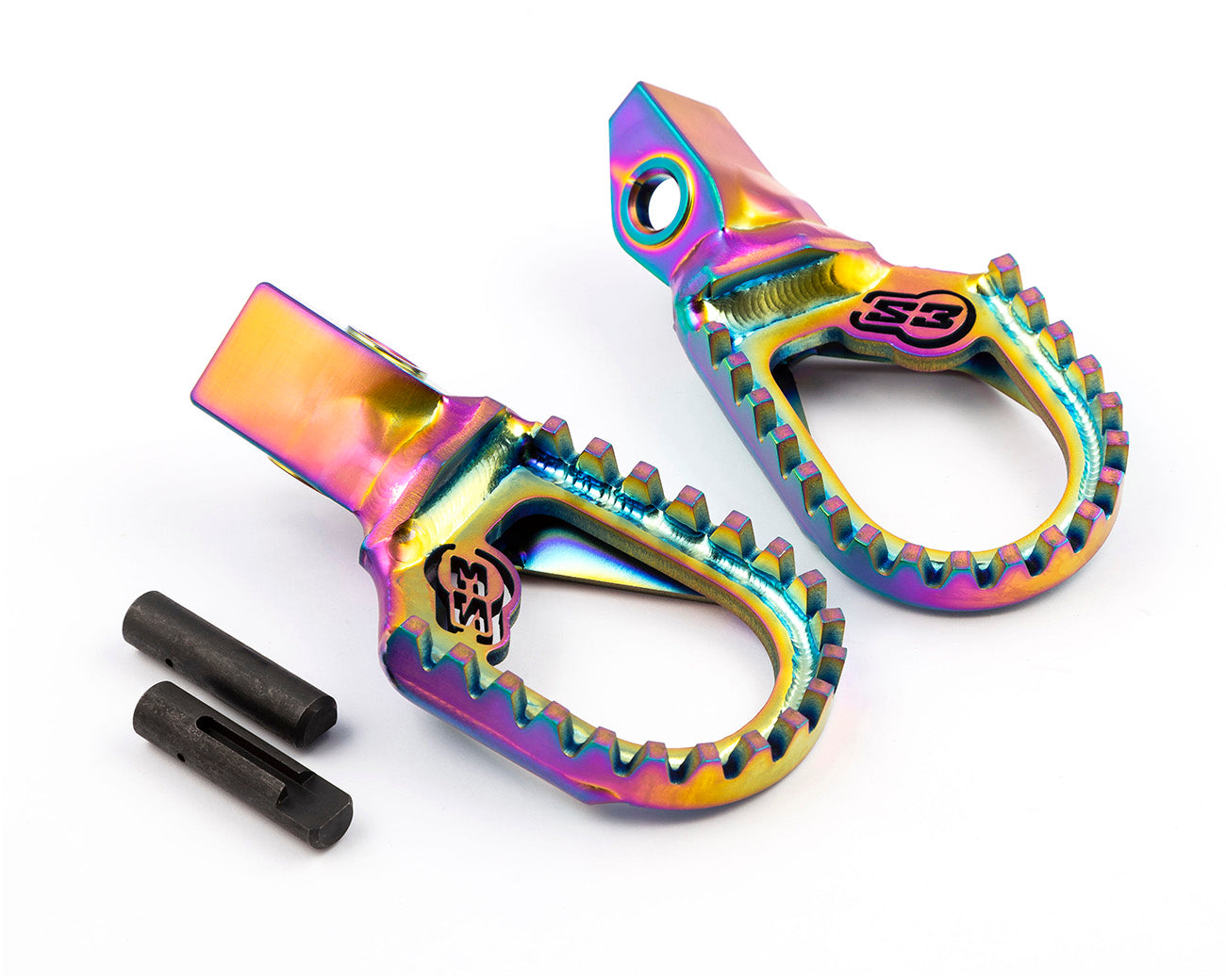 S3 Parts TITANIUM S3 FOOTPEGS  RAINBOW GG TXT NEW