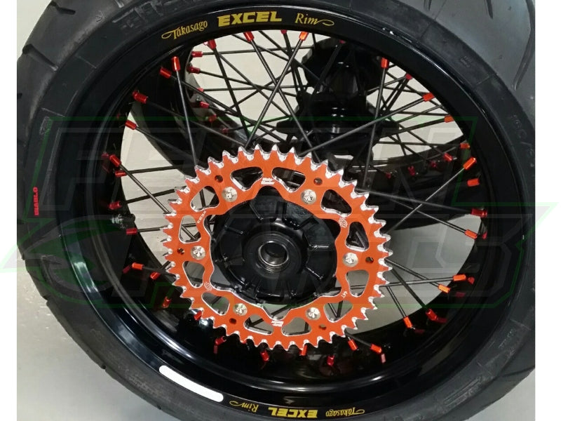 Set Supermoto wielen HAAN Wheels - Zwarte velg / Gekleurde naven-spaken-nippels