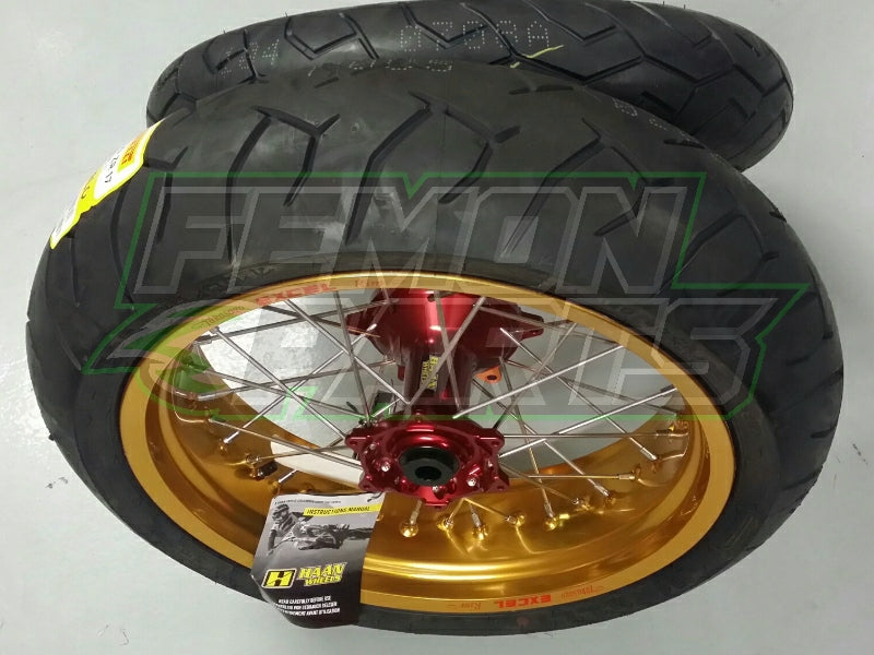 Set Supermoto wielen HAAN Wheels - Gekleurde velg & naaf