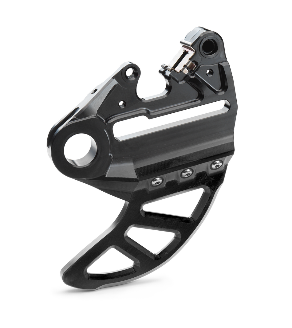 Brake caliper support with brake disc guard  