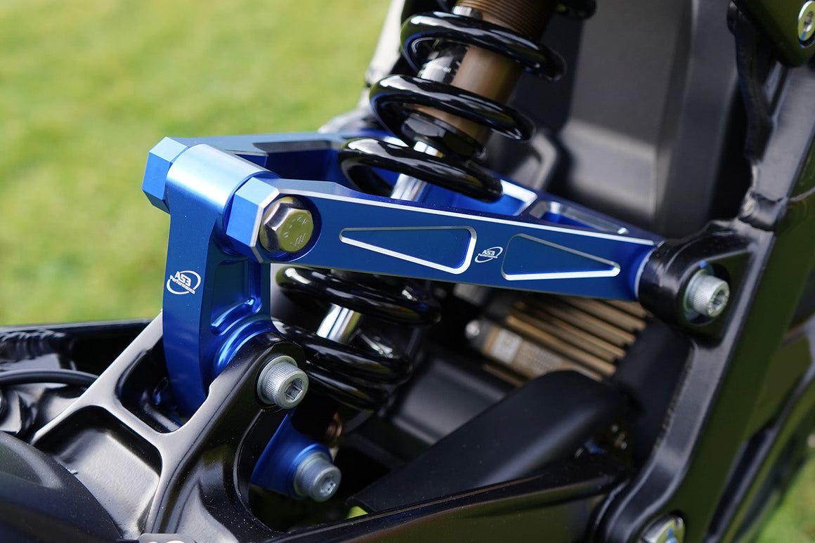 SUR-RON LIGHT BEE 2018-2024 AS3 UPGRADED BILLET ALUMINIUM REAR SUSPENSION LINKAGE ARM TRIANGLE BLUE