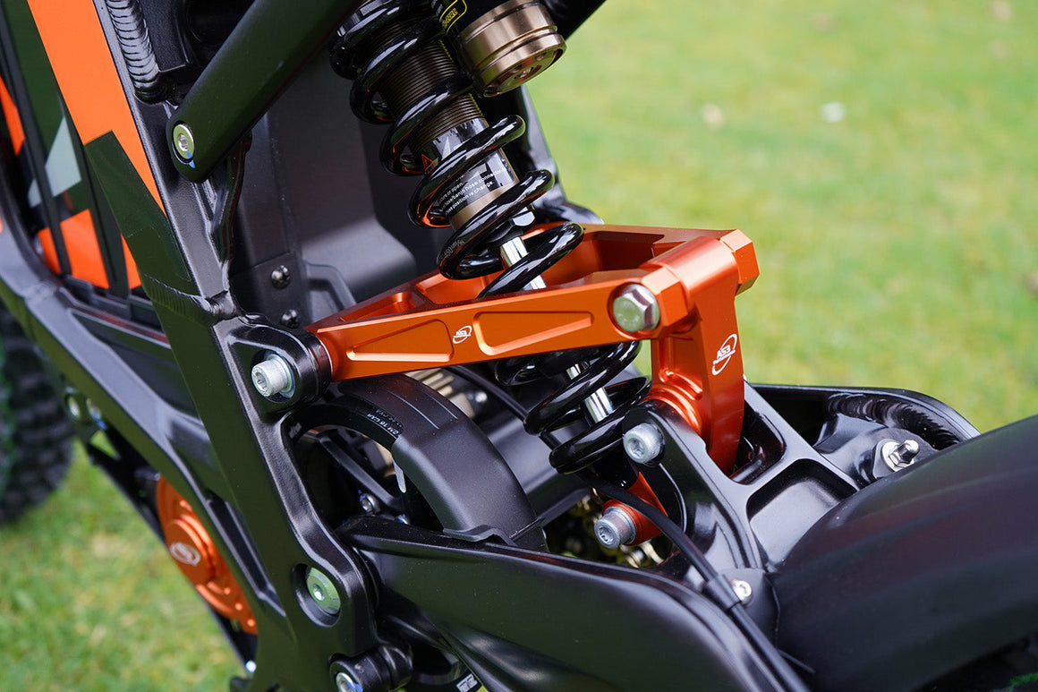 SUR-RON LIGHT BEE 2018-2024 AS3 UPGRADED BILLET ALUMINIUM REAR SUSPENSION LINKAGE ARM TRIANGLE ORANGE
