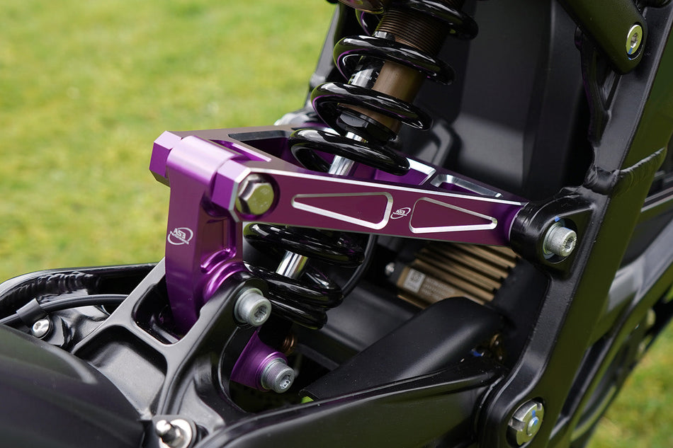 SUR-RON LIGHT BEE 2018-2024 AS3 UPGRADED BILLET ALUMINIUM REAR SUSPENSION LINKAGE ARM TRIANGLE PURPLE