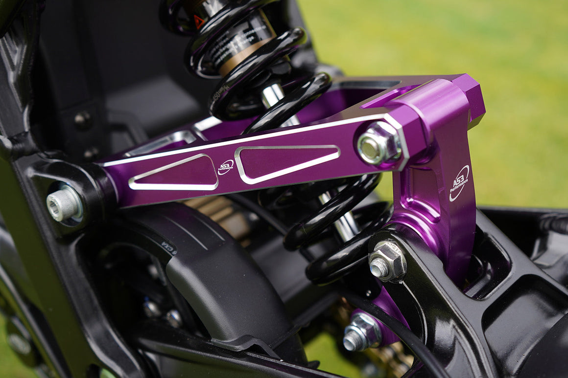 SUR-RON LIGHT BEE 2018-2024 AS3 UPGRADED BILLET ALUMINIUM REAR SUSPENSION LINKAGE ARM TRIANGLE PURPLE