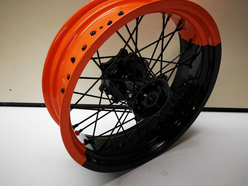 Set Supermoto wielen HAAN Wheels - Gekleurde two-tone velg-naaf-spaken-nippels